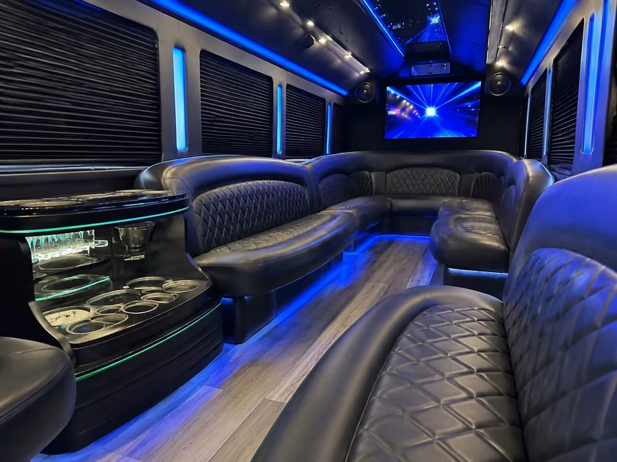 18 passenger party bus inside